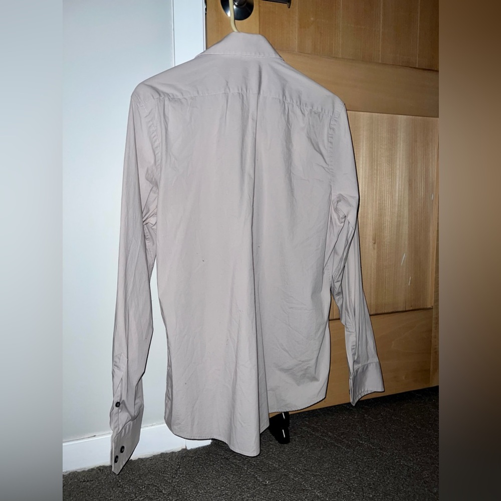 Express Men’s Dress Shirt Button Up Beige Tan Modern 1MX Medium 15 - 15.5